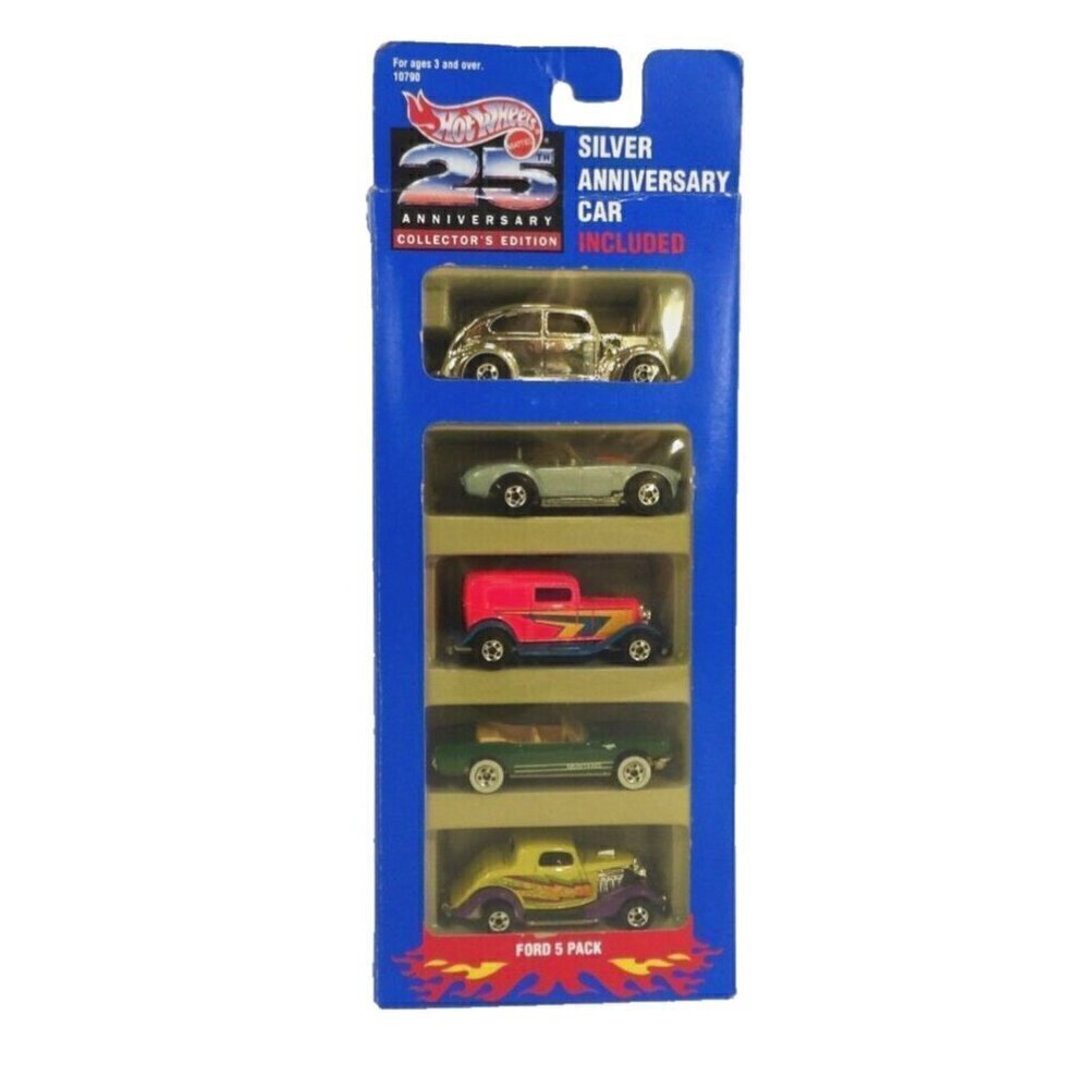 Hot Wheels 25th Silver Anniversary Ford 5 pack cars vintage MATTEL 1993 NEW